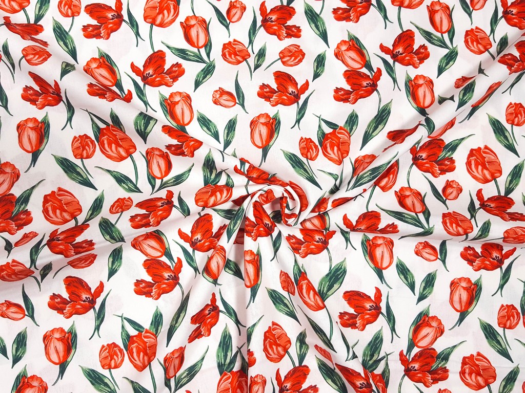 Bavlnená látka digitálna tlač červené tulipány 150 cm