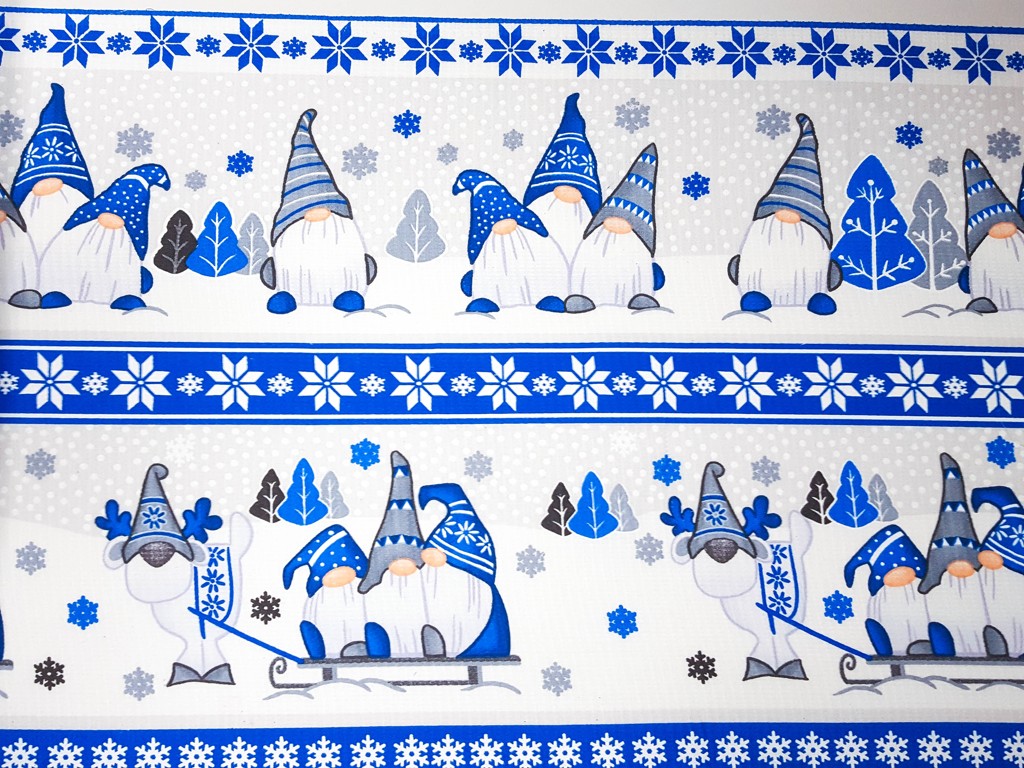 Bavlnené vaflové piké vianoční modrí trpaslíci 50 cm