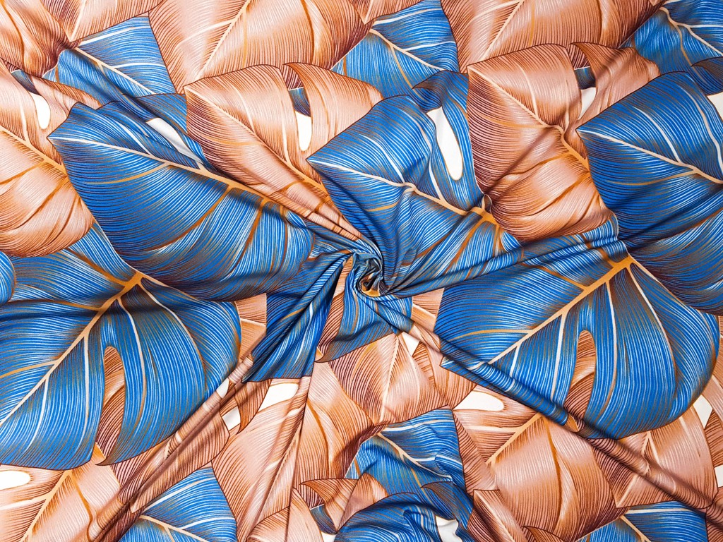 Textillux.sk - produkt Letný polyesterový úplet modrý filadendron 150 cm