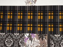 Bavlnený úplet kvety a horčicové káro-panel 140 cm