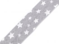 Textillux.sk - produkt Šikmý prúžok bavlnený bodka, káro, hviezdy šírka 20 mm zažehlený - 380904/2 šedá hviezdy
