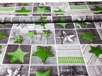 Textillux.sk - produkt Vianočná bavlnená látka zelené hviezdy na patchworku 160 cm