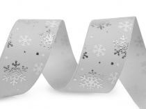 Textillux.sk - produkt Vianočná rypsová stuha vločky šírka 25 mm - 4 šedá najsvetlejšia strieborná