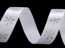 Textillux.sk - produkt Vianočná saténová stuha vločky šírka 20 mm - 2 biela zlatá