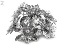 Textillux.sk - produkt Vianočný kvet na drôtiku s glitremi - 2 strieborná