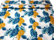 Textillux.sk - produkt Viskózová šatovka tyrkysový list so žltým kvetom 150 cm