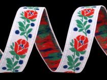 Textillux.sk - produkt Krojová ľudová stuha na kroj s farebnými kvetmi 18 mm - vzorovka polyesterová  - 10/1 biela