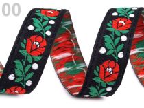 Textillux.sk - produkt Krojová ľudová stuha na kroj s farebnými kvetmi 18 mm - vzorovka polyesterová  - 00/2 čierna/červený kvet