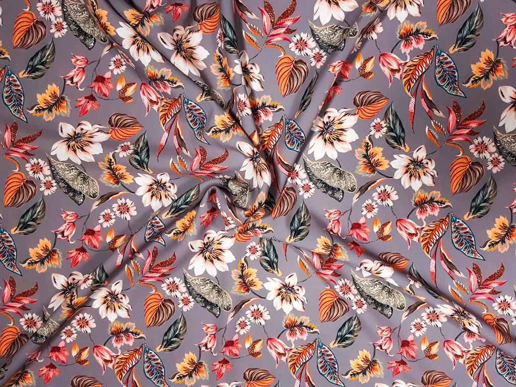 Textillux.sk - produkt Polyesterová šatovka marhuľový kvet na šedom 145 cm