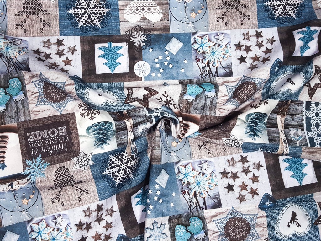Textillux.sk - produkt Vianočná látka digitálna tlač modré Vianoce 150 cm